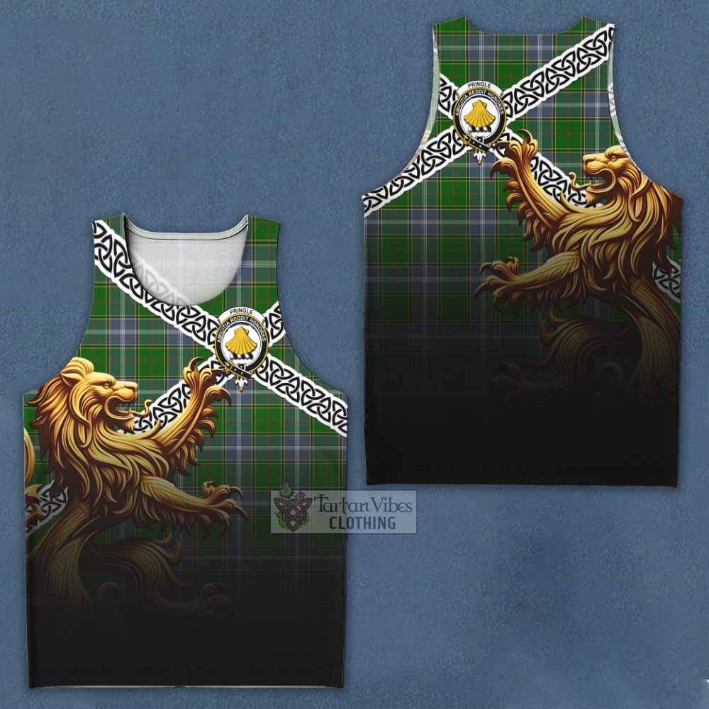 Tartan Vibes Clothing Pringle Crest Tartan Men's Tank Top with Golden Lion Emblem Celtic Style