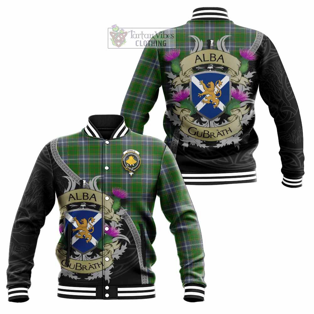 Tartan Vibes Clothing Pringle Tartan Family Crest Baseball Jacket Lion Rampant Royal Thistle Shield Celtic Inspired