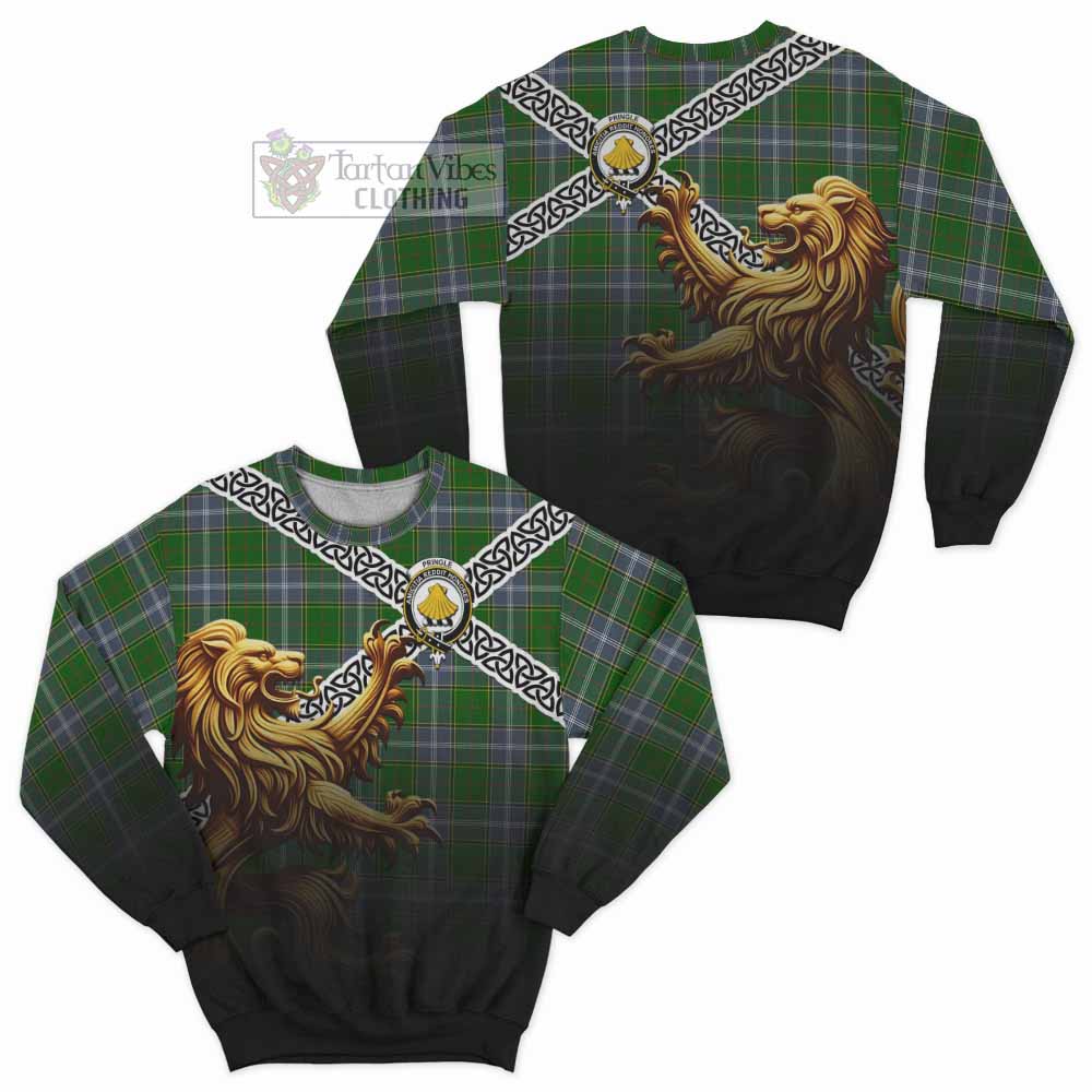 Tartan Vibes Clothing Pringle Crest Tartan Sweatshirt with Golden Lion Emblem Celtic Style