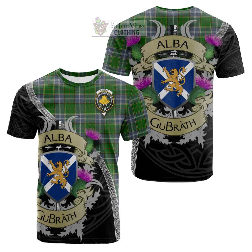Tartan Vibes Clothing Pringle Tartan Family Crest Cotton T-shirt Lion Rampant Royal Thistle Shield Celtic Inspired