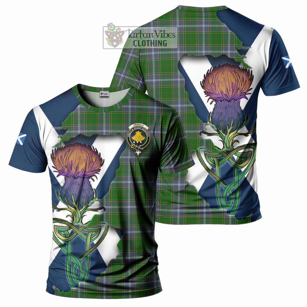 Tartan Vibes Clothing Pringle Tartan Family Crest T-Shirt Scottish Thistle Celtic Inspired