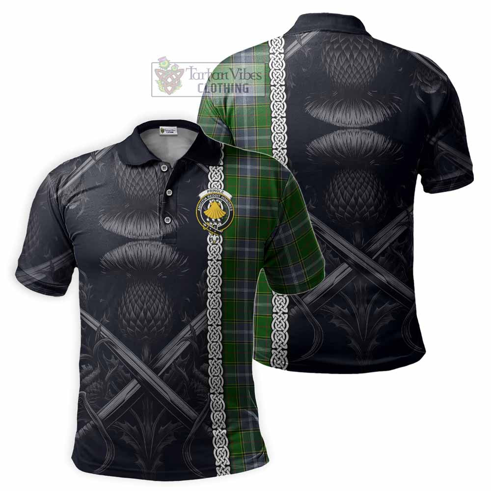 Tartan Vibes Clothing Pringle Tartan Polo Shirt with Family Crest Cross Sword Thistle Celtic Vibes