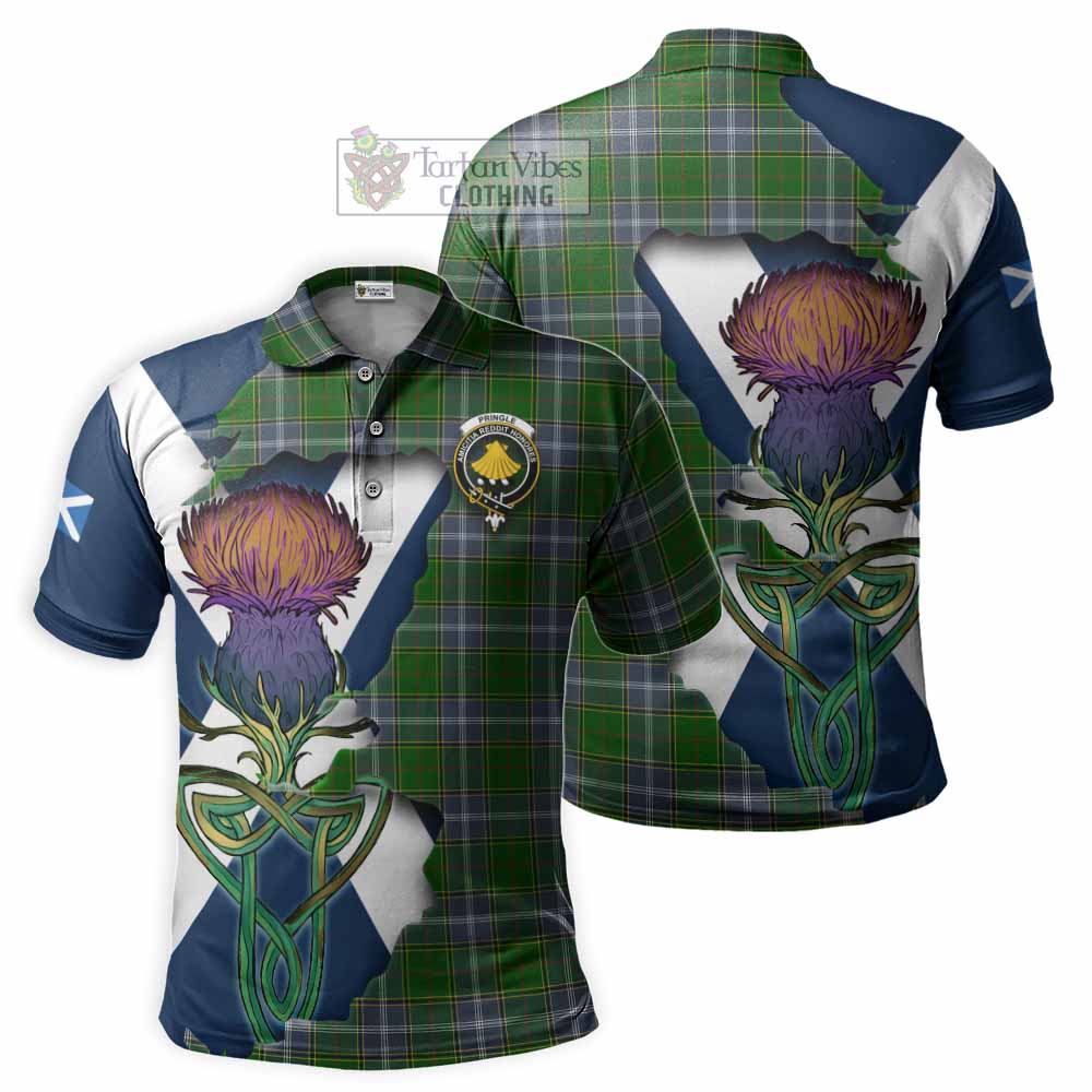 Tartan Vibes Clothing Pringle Tartan Family Crest Polo Shirt Scottish Thistle Celtic Inspired