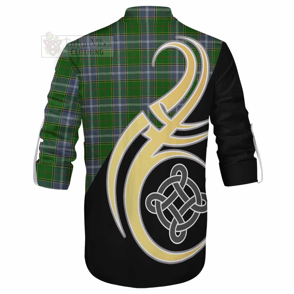 Tartan Vibes Clothing Pringle Tartan Ghillie Kilt Shirt with Family Crest and Celtic Symbol Style