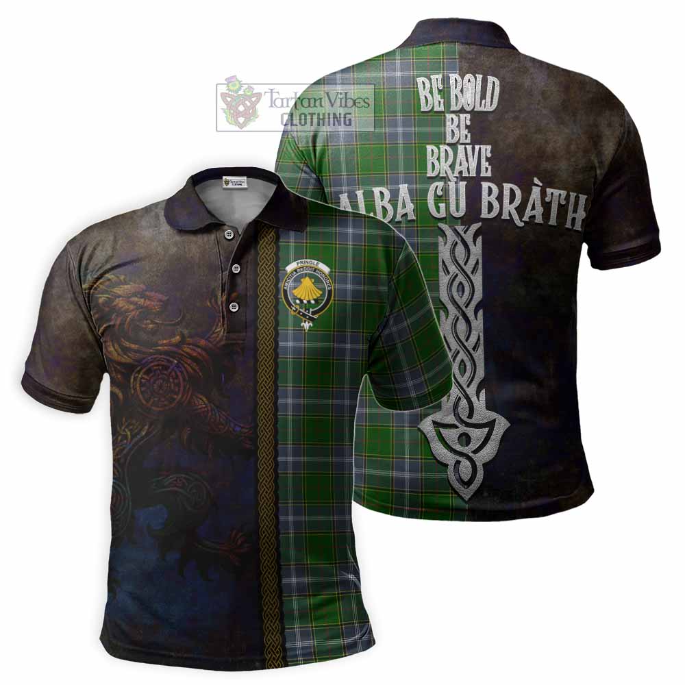 Tartan Vibes Clothing Pringle Tartan Family Crest Polo Shirt Alba Gu Brath Be Brave Lion Ancient Style
