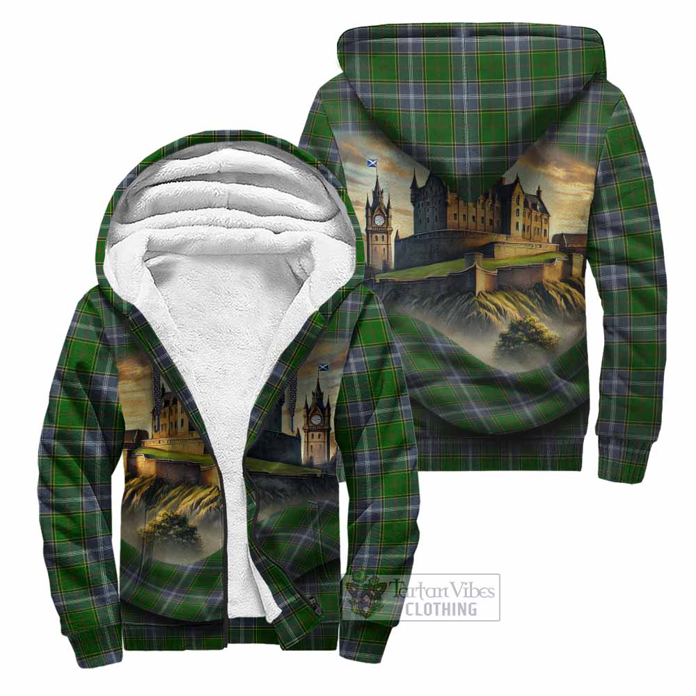 Tartan Vibes Clothing Pringle Tartan Family Crest Sherpa Hoodie with Scottish Ancient Castle Style
