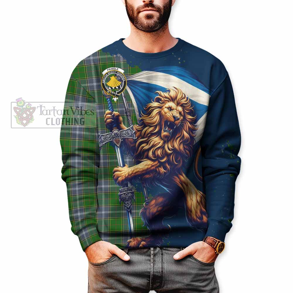 Tartan Vibes Clothing Pringle Tartan Family Crest Sweatshirt with Scottish Majestic Lion
