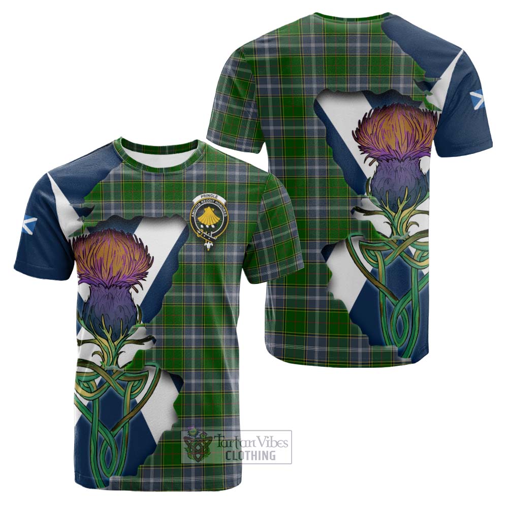 Tartan Vibes Clothing Pringle Tartan Family Crest Cotton T-shirt Scottish Thistle Celtic Inspired