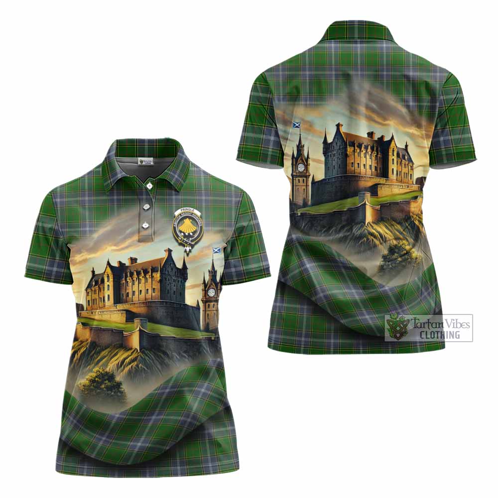 Tartan Vibes Clothing Pringle Tartan Family Crest Women's Polo Shirt with Scottish Ancient Castle Stype