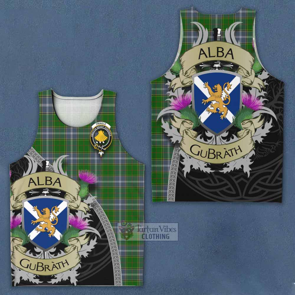 Tartan Vibes Clothing Pringle Tartan Family Crest Men's Tank Top Lion Rampant Royal Thistle Shield Celtic Inspired