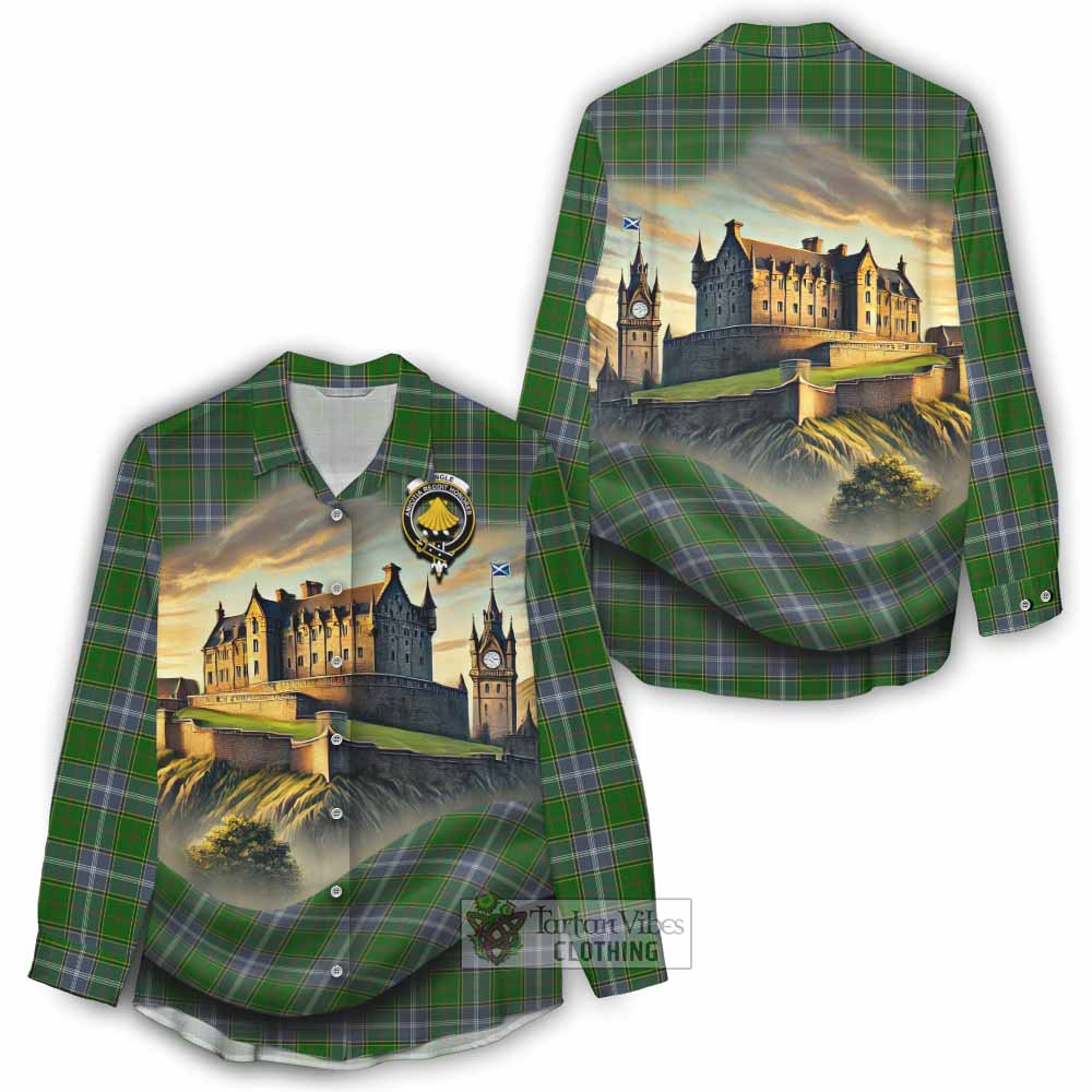 Tartan Vibes Clothing Pringle Tartan Family Crest Women's Casual Shirt with Scottish Ancient Castle Style