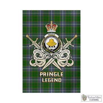 Tartan Vibes Clothing Pringle Tartan Flag with Clan Crest and the Golden Sword of Courageous Legacy