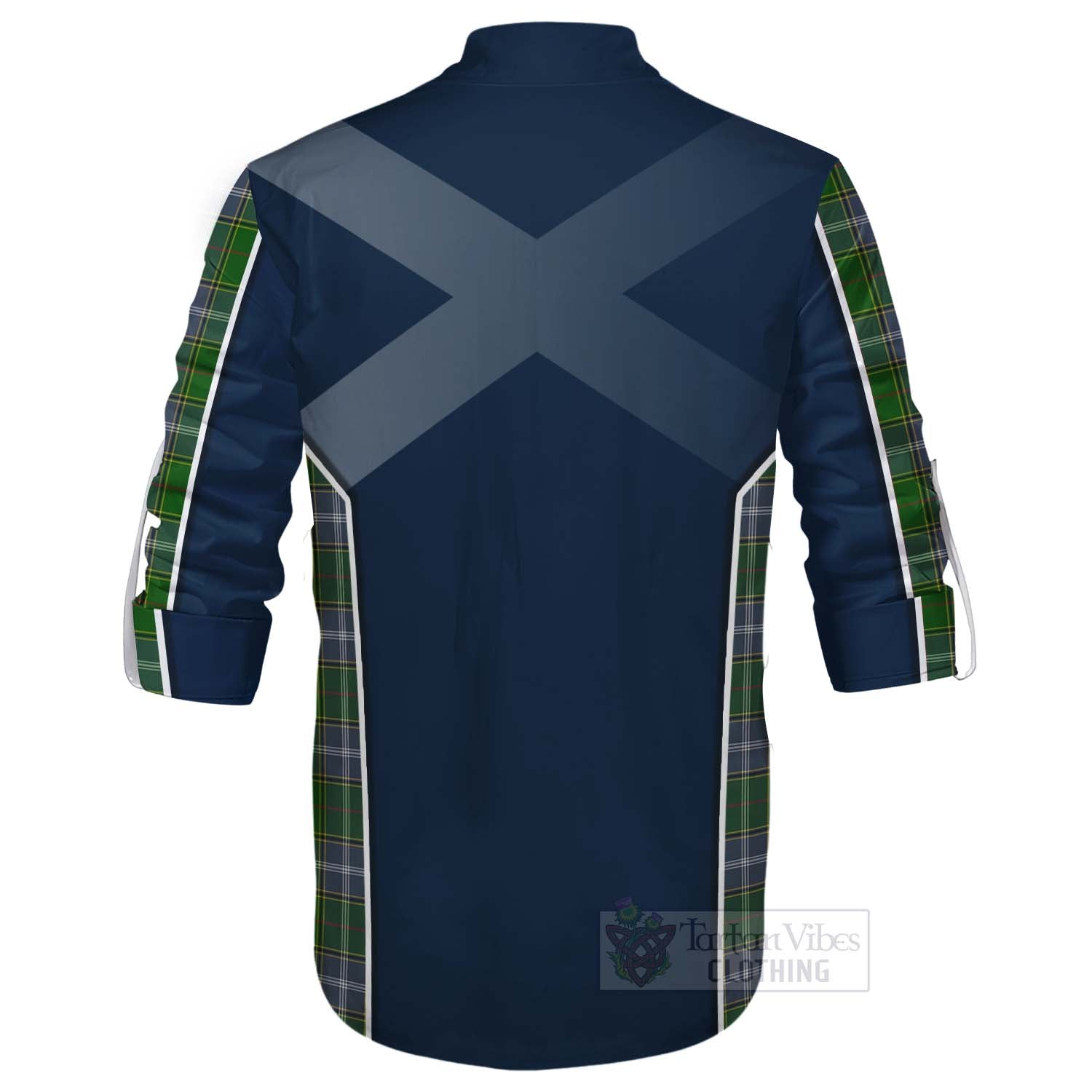 Tartan Vibes Clothing Pringle Tartan Ghillie Kilt Shirt with Family Crest and Scottish Thistle Vibes Sport Style