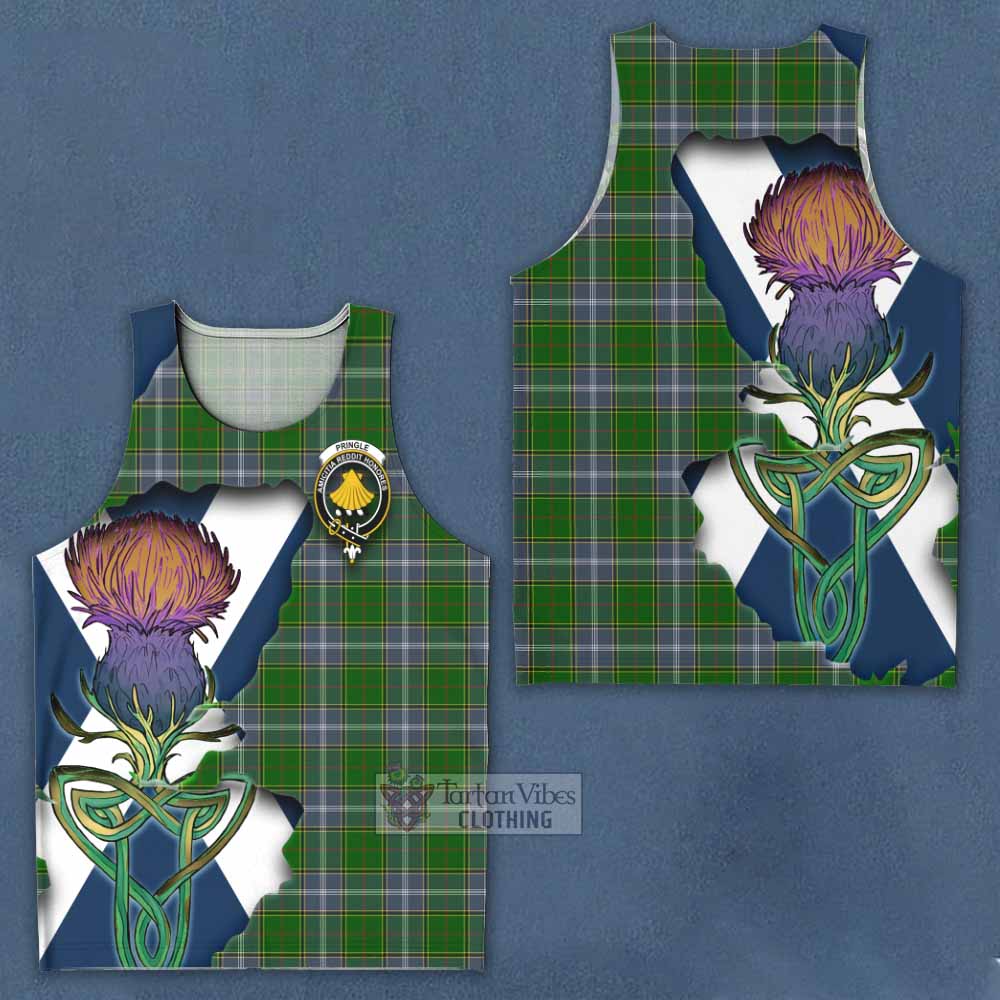 Tartan Vibes Clothing Pringle Tartan Family Crest Men's Tank Top Scottish Thistle Celtic Inspired