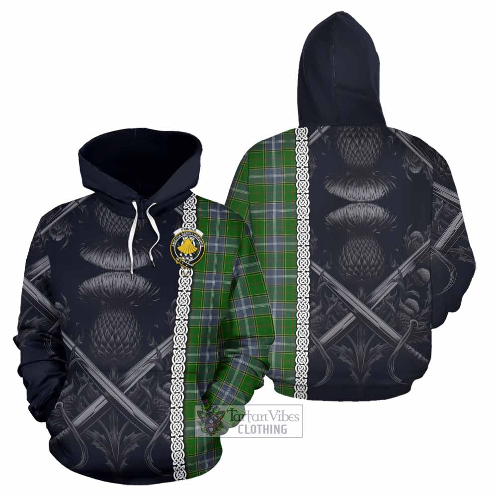 Tartan Vibes Clothing Pringle Tartan Hoodie with Family Crest Cross Sword Thistle Celtic Vibes