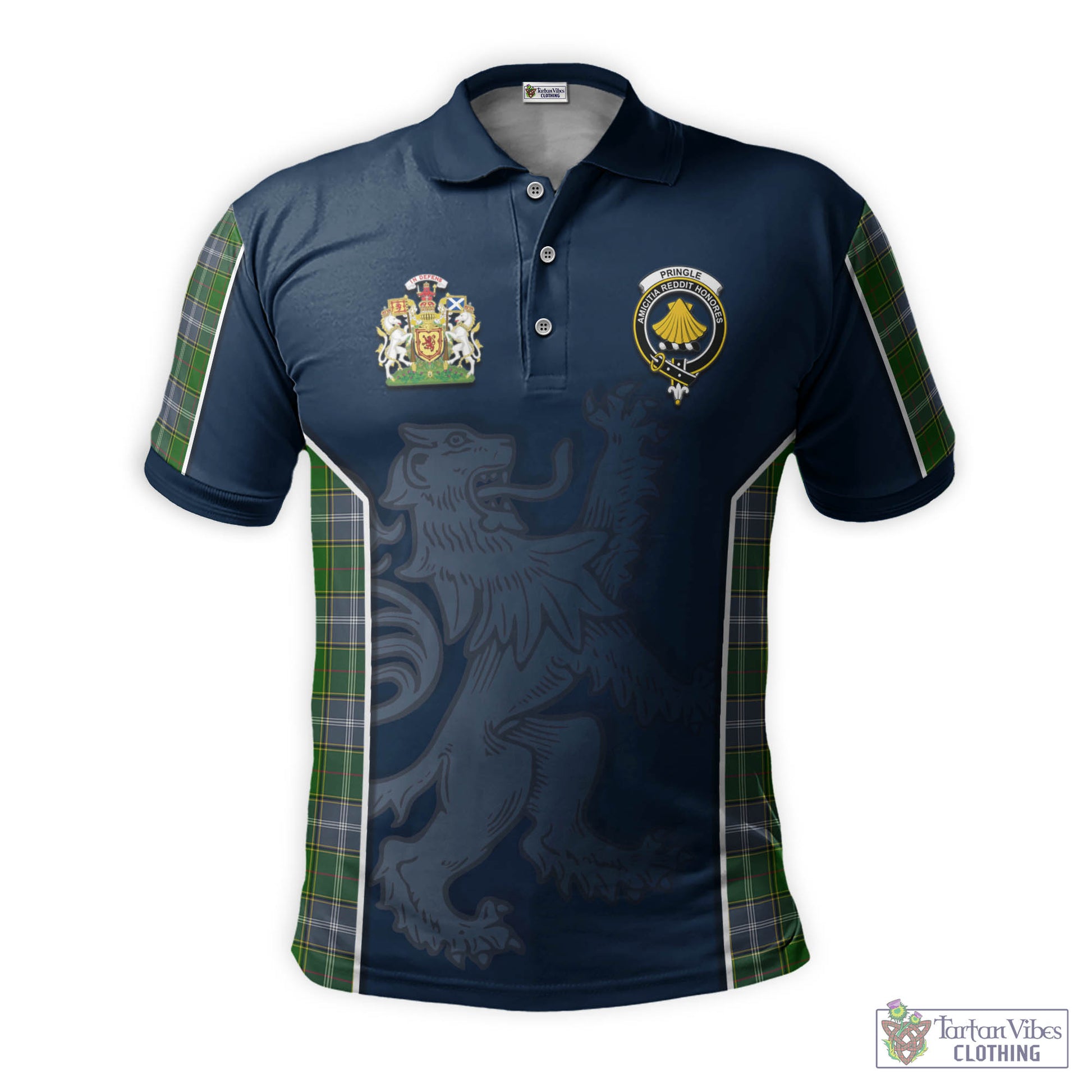 Tartan Vibes Clothing Pringle Tartan Men's Polo Shirt with Family Crest and Lion Rampant Vibes Sport Style