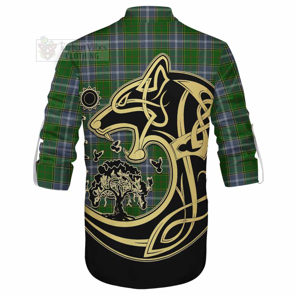 Tartan Vibes Clothing Pringle Tartan Ghillie Kilt Shirt with Family Crest Celtic Wolf Style