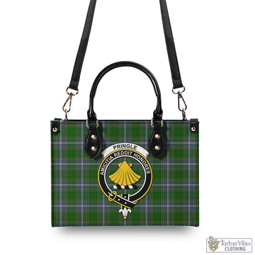 Tartan Vibes Clothing Pringle Tartan Luxury Leather Handbags with Family Crest