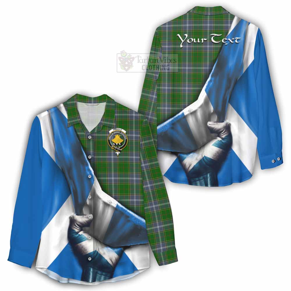 Tartan Vibes Clothing Pringle Tartan Women's Casual Shirt with Family Crest Scotland Patriotic Style