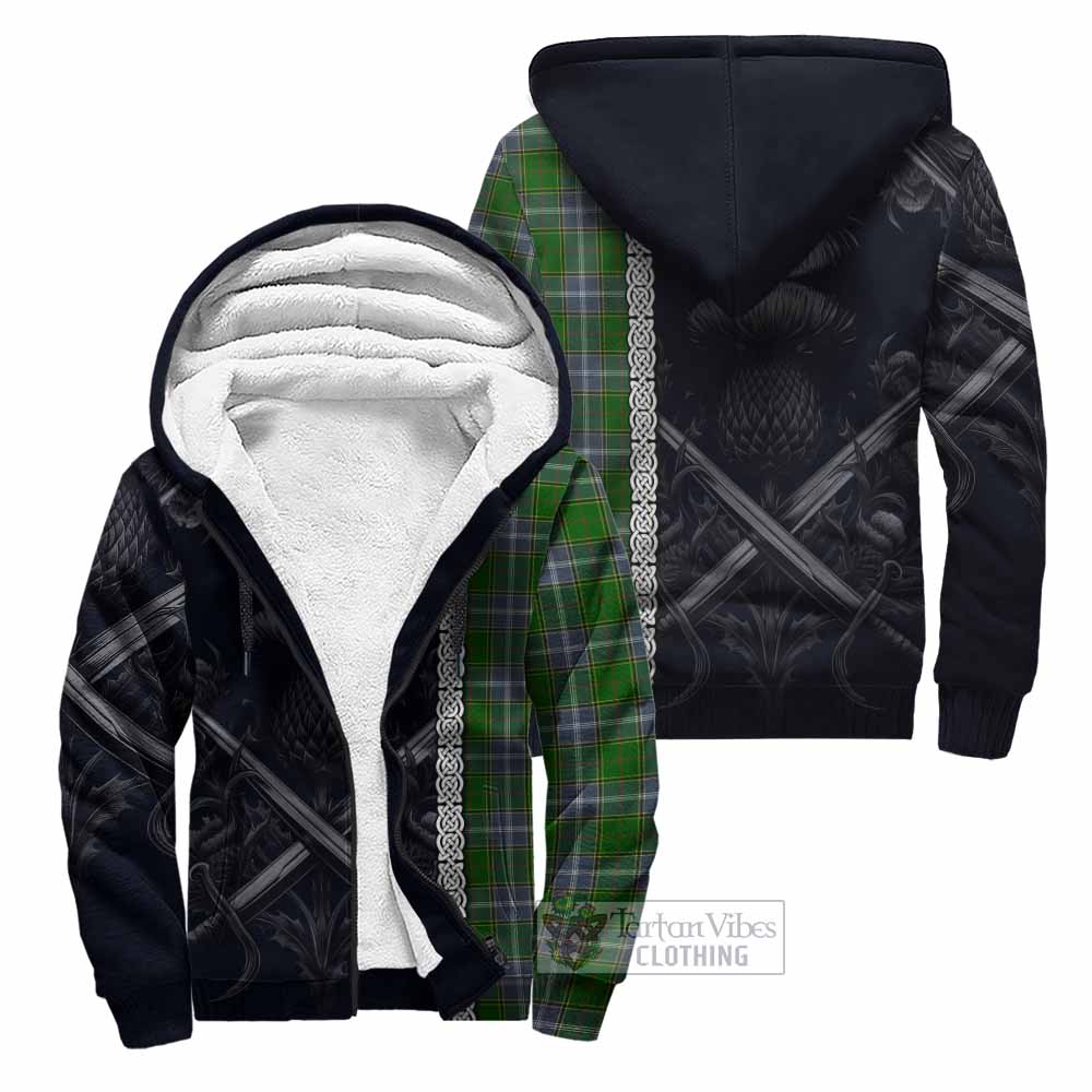 Tartan Vibes Clothing Pringle Tartan Sherpa Hoodie with Family Crest Cross Sword Thistle Celtic Vibes
