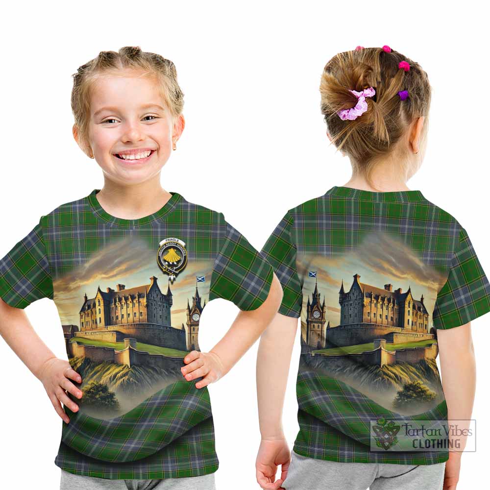 Tartan Vibes Clothing Pringle Tartan Family Crest Kid T-Shirt with Scottish Ancient Castle Style