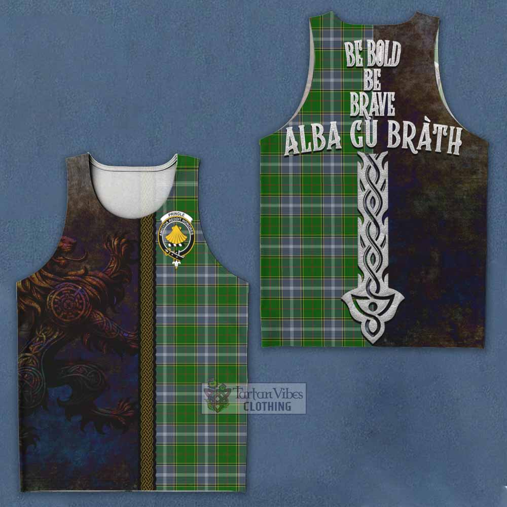 Tartan Vibes Clothing Pringle Tartan Family Crest Men's Tank Top Alba Gu Brath Be Brave Lion Ancient Style