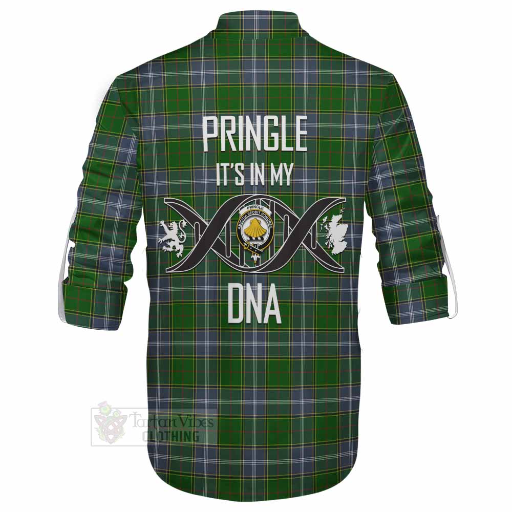 Tartan Vibes Clothing Pringle Tartan Ghillie Kilt Shirt with Family Crest DNA In Me Style