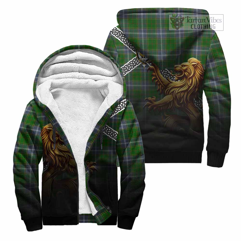Tartan Vibes Clothing Pringle Crest Tartan Sherpa Hoodie with Golden Lion Emblem Celtic Style