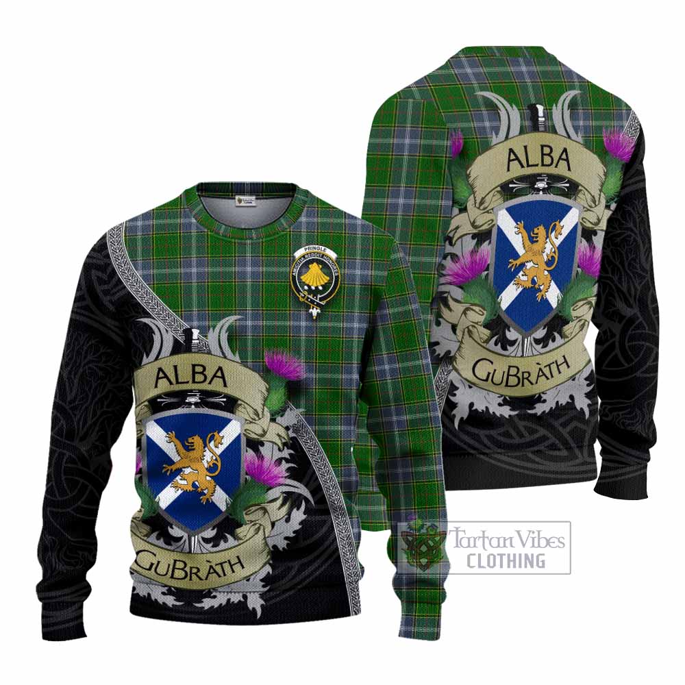 Tartan Vibes Clothing Pringle Tartan Family Crest Knitted Sweater Lion Rampant Royal Thistle Shield Celtic Inspired