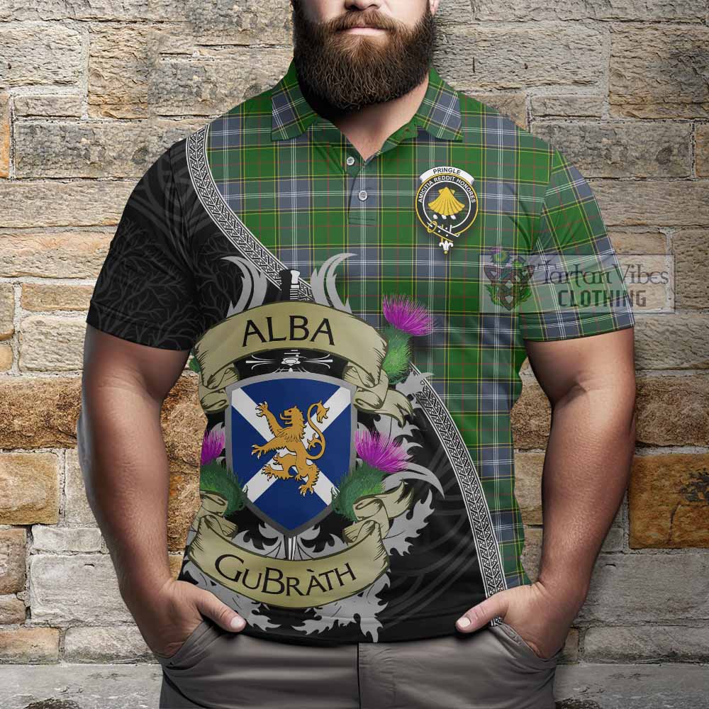 Tartan Vibes Clothing Pringle Tartan Family Crest Polo Shirt Lion Rampant Royal Thistle Shield Celtic Inspired