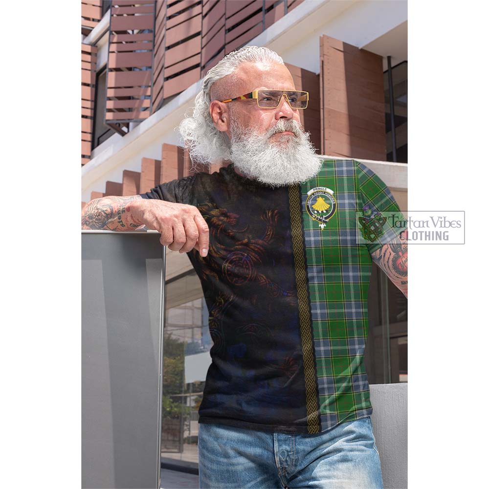 Tartan Vibes Clothing Pringle Tartan Family Crest Cotton T-shirt Alba Gu Brath Be Brave Lion Ancient Style