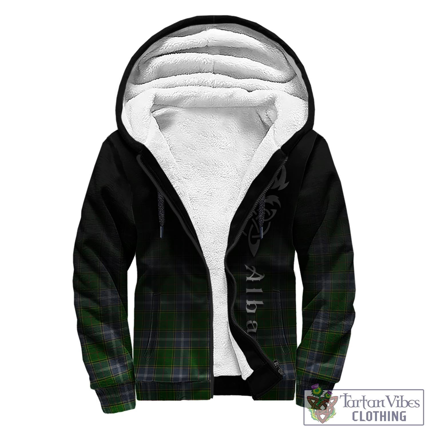 Tartan Vibes Clothing Pringle Tartan Sherpa Hoodie Featuring Alba Gu Brath Family Crest Celtic Inspired