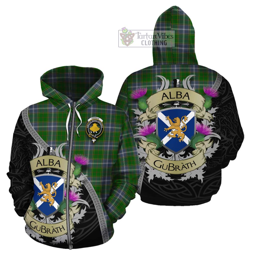 Tartan Vibes Clothing Pringle Tartan Family Crest Cotton Hoodie Lion Rampant Royal Thistle Shield Celtic Inspired