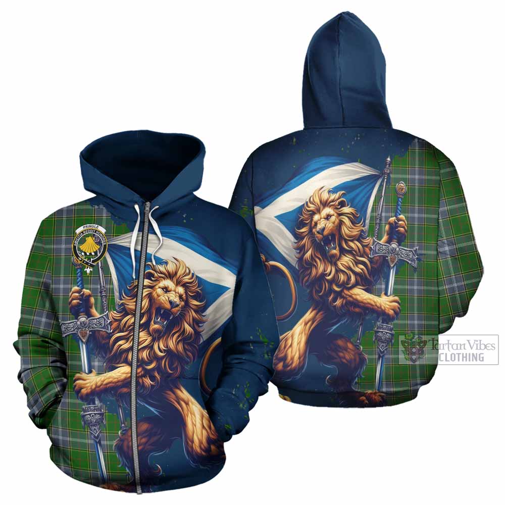 Pringle Tartan Family Crest Hoodie with Scottish Majestic Lion