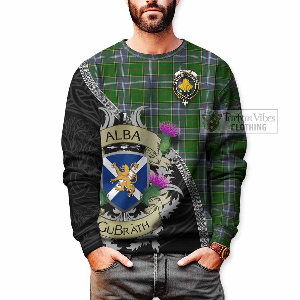 Tartan Vibes Clothing Pringle Tartan Family Crest Sweatshirt Lion Rampant Royal Thistle Shield Celtic Inspired