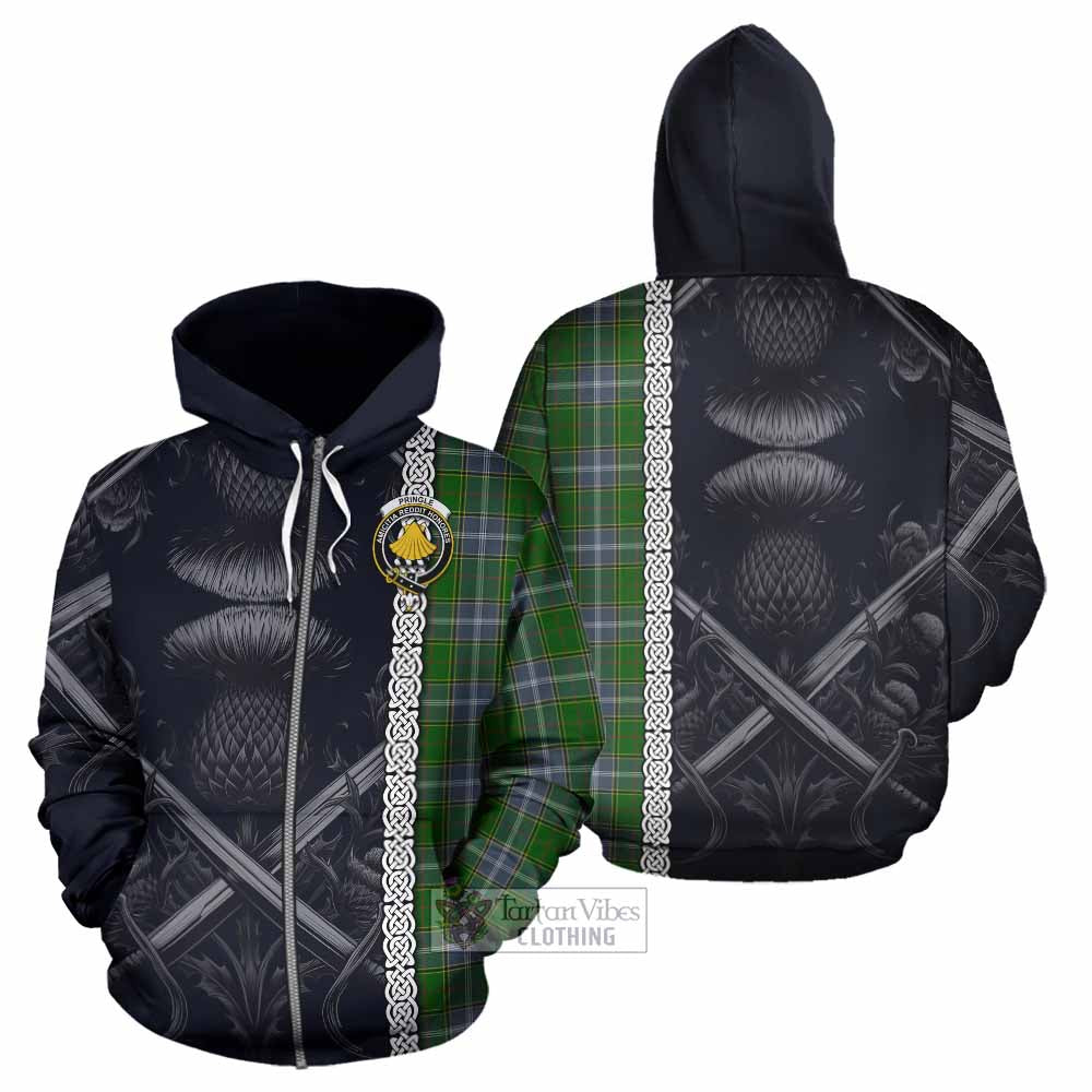 Tartan Vibes Clothing Pringle Tartan Hoodie with Family Crest Cross Sword Thistle Celtic Vibes