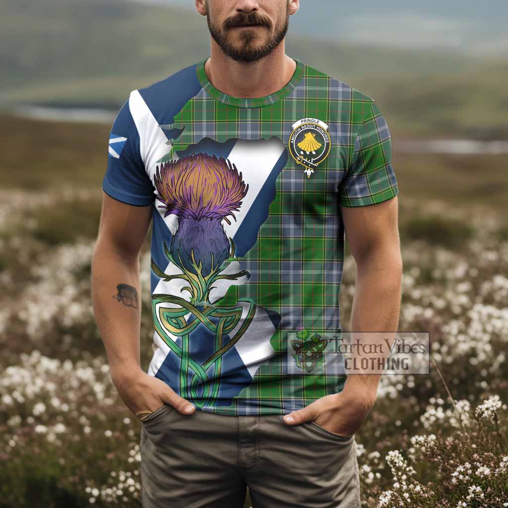 Tartan Vibes Clothing Pringle Tartan Family Crest T-Shirt Scottish Thistle Celtic Inspired