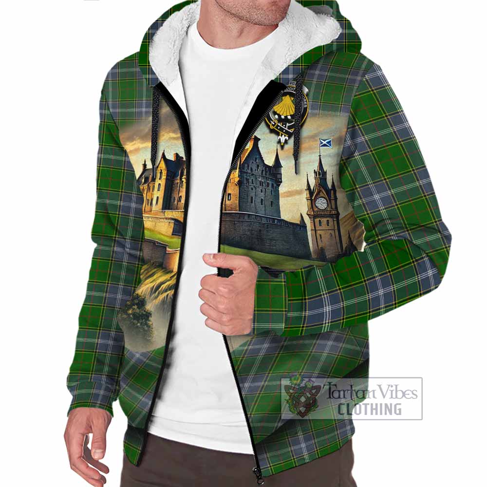Tartan Vibes Clothing Pringle Tartan Family Crest Sherpa Hoodie with Scottish Ancient Castle Style