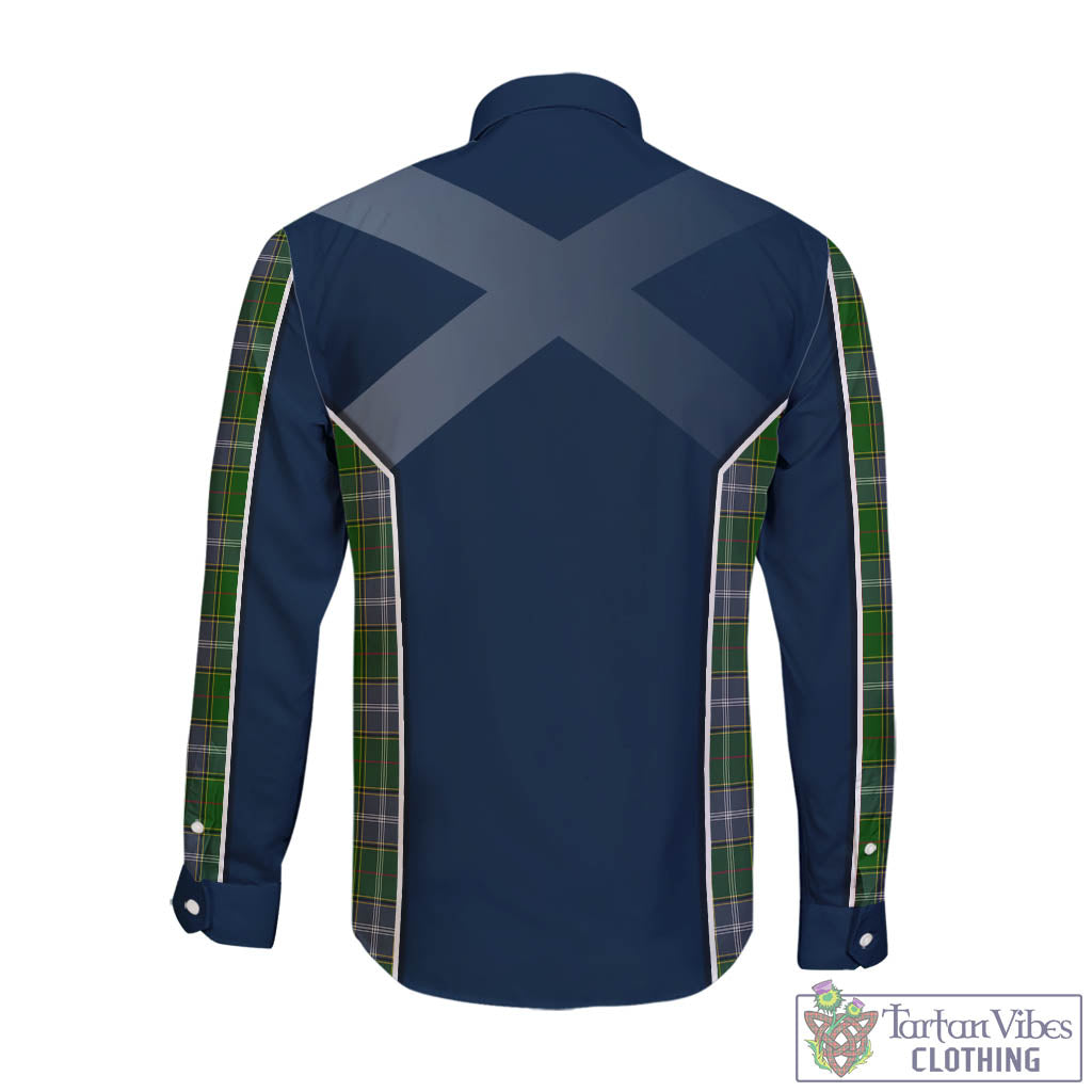 Pringle Tartan Long Sleeve Button Up Shirt with Family Crest and Lion Rampant Vibes Sport Style