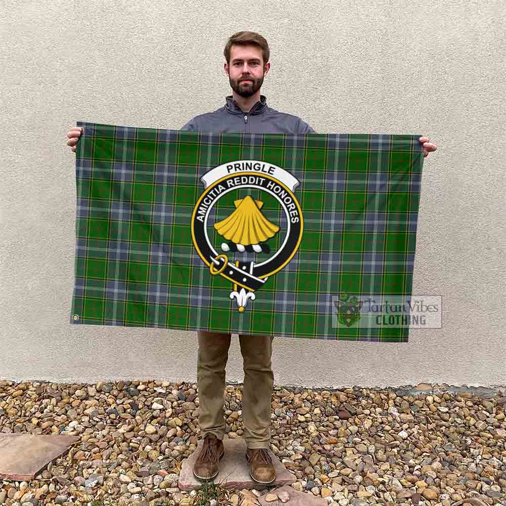 Tartan Vibes Clothing Pringle Tartan House Flag with Family Crest
