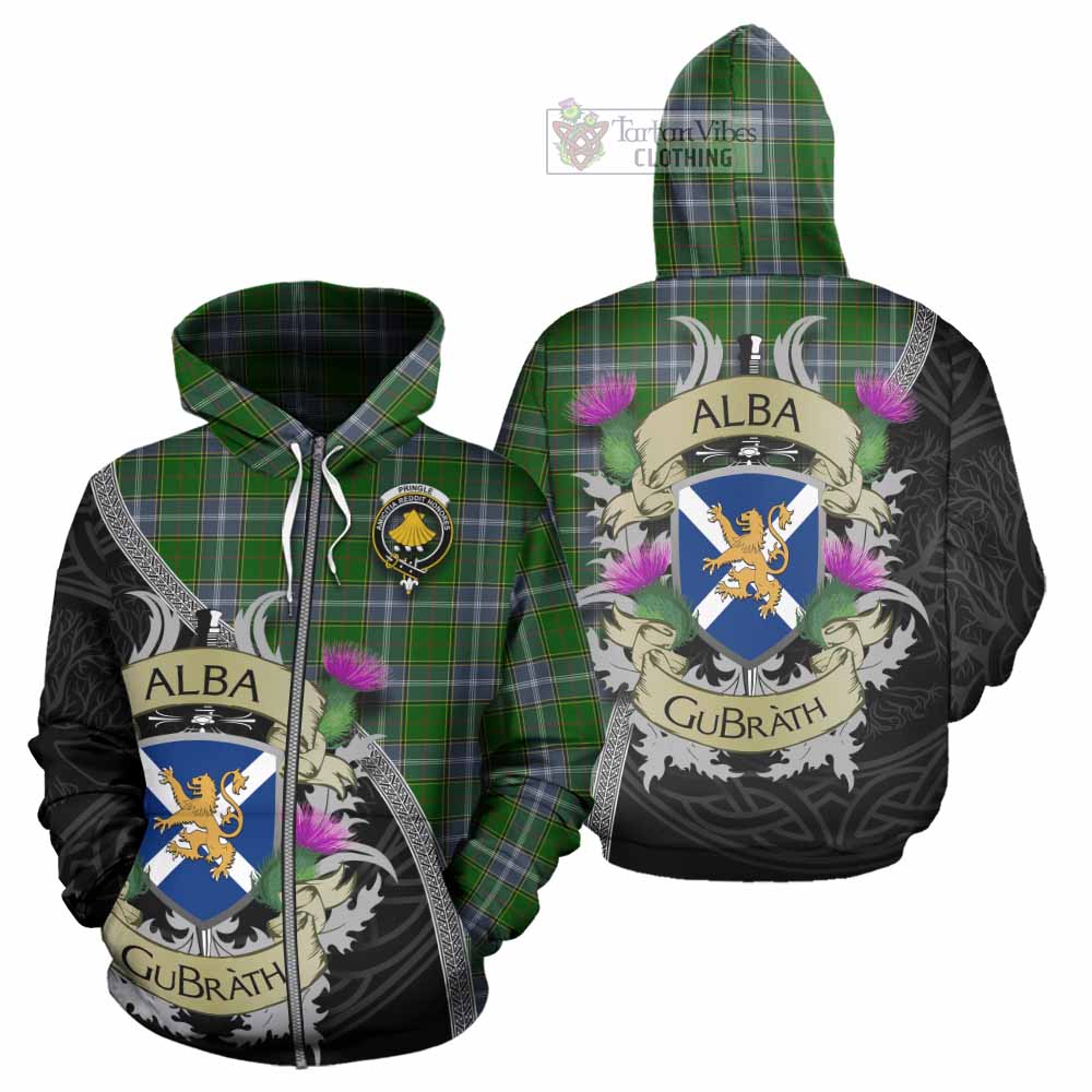 Tartan Vibes Clothing Pringle Tartan Family Crest Hoodie Lion Rampant Royal Thistle Shield Celtic Inspired