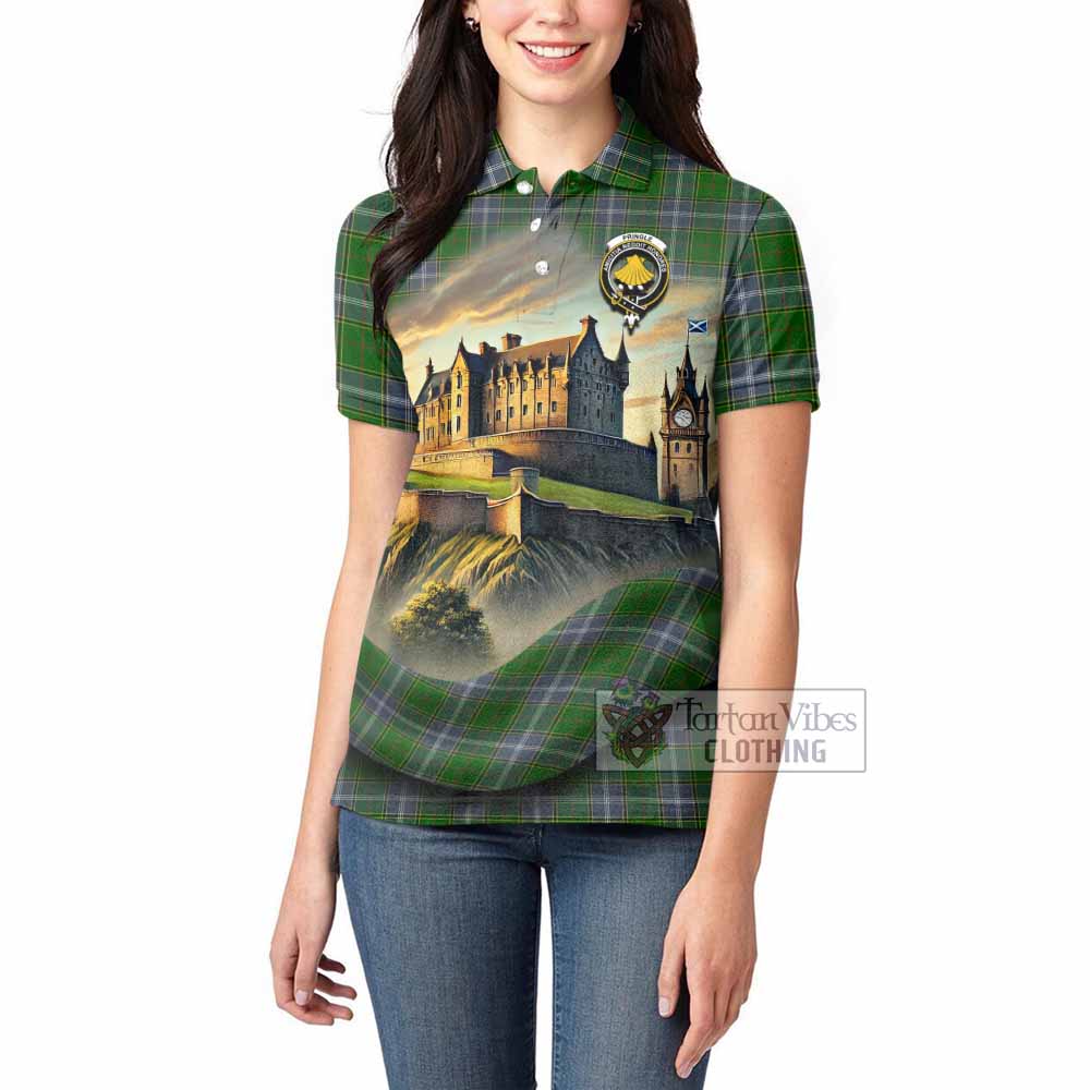 Tartan Vibes Clothing Pringle Tartan Family Crest Women's Polo Shirt with Scottish Ancient Castle Stype