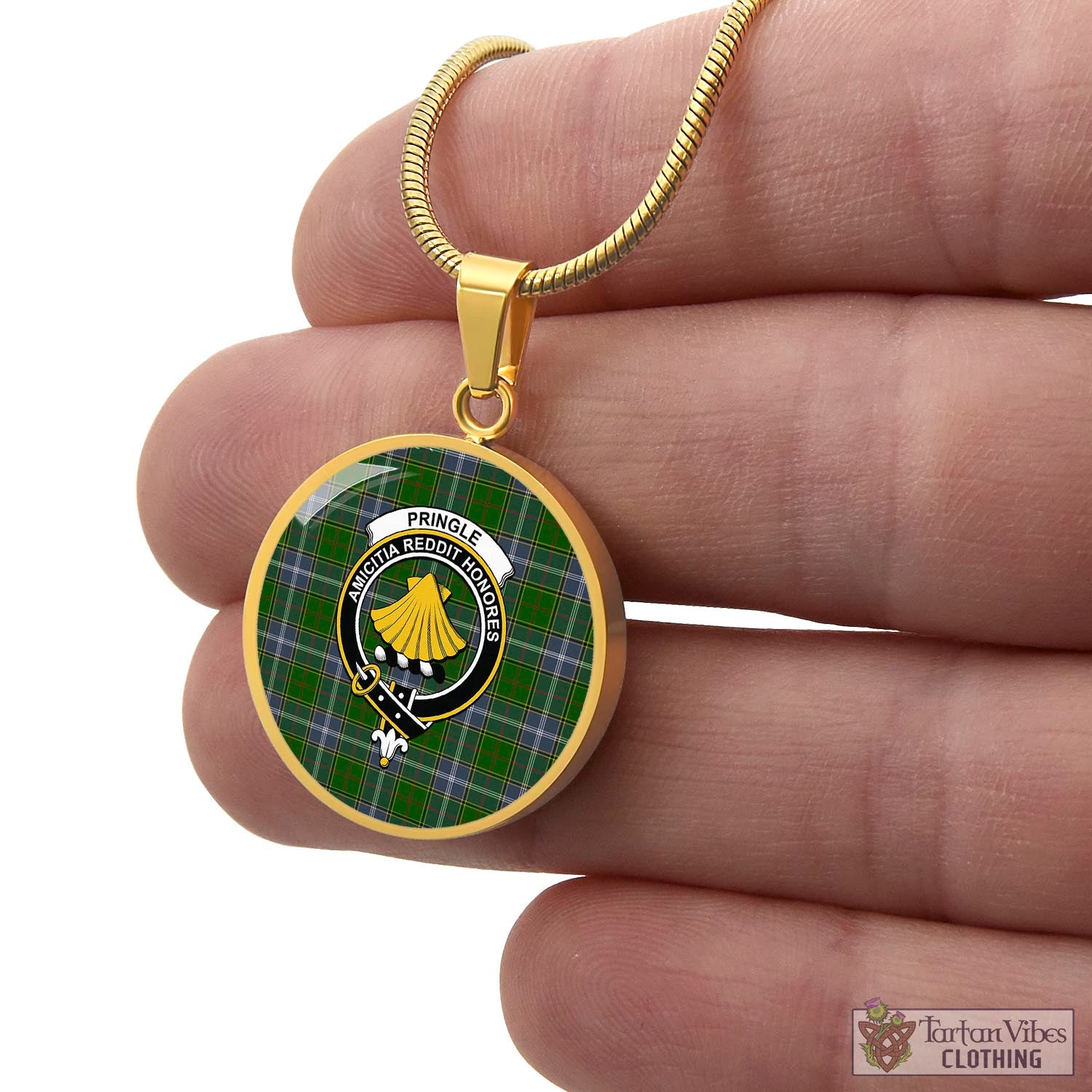 Tartan Vibes Clothing Pringle Tartan Circle Necklace with Family Crest