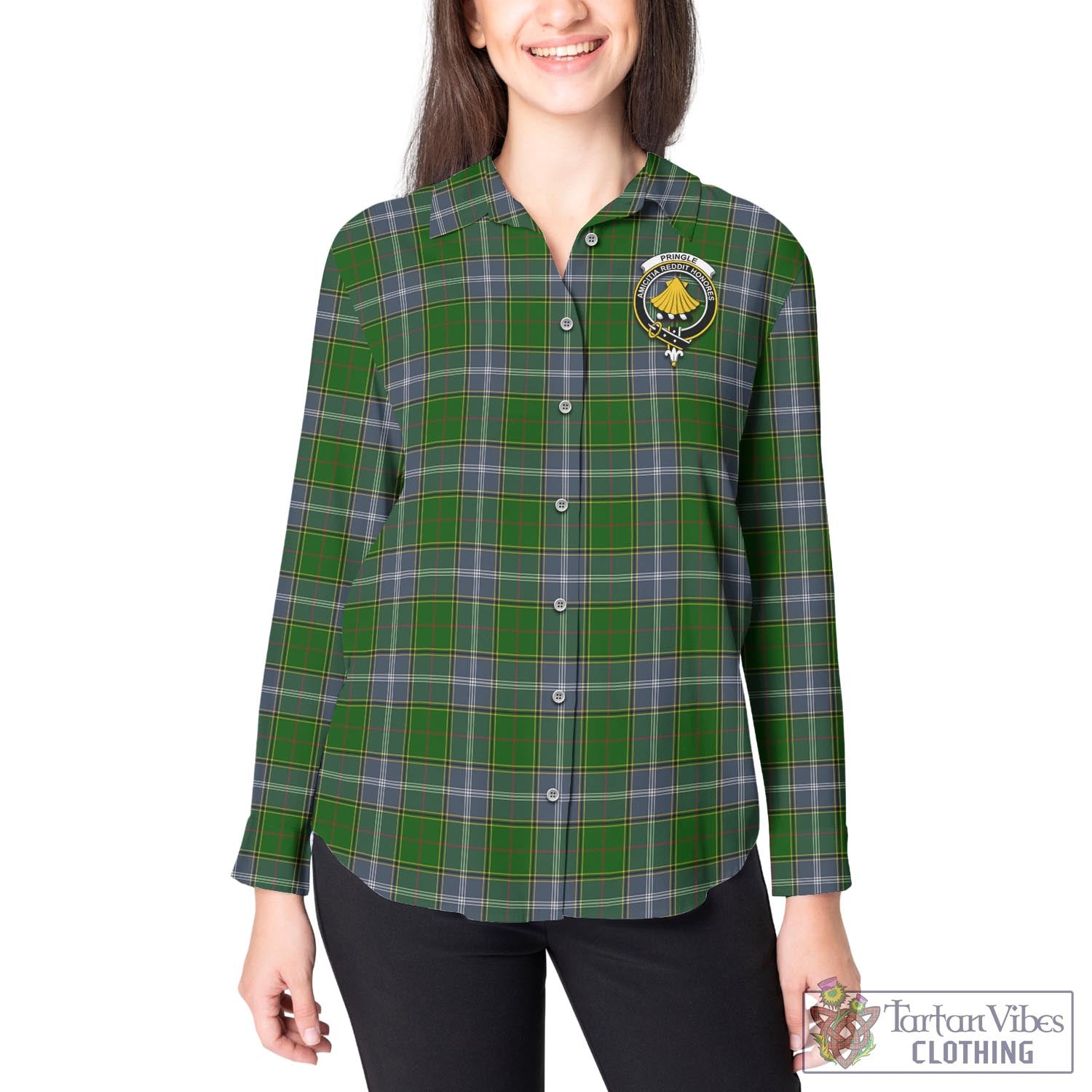 Tartan Vibes Clothing Pringle Tartan Womens Casual Shirt with Family Crest