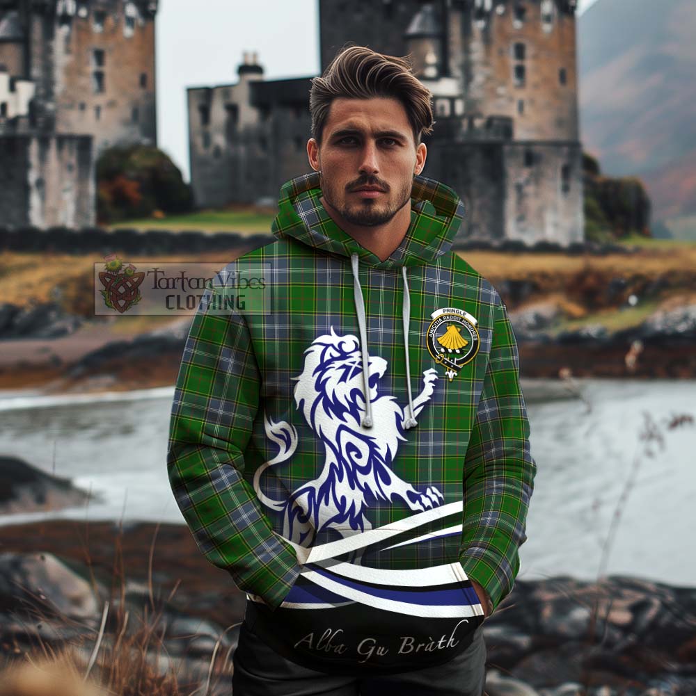 Tartan Vibes Clothing Pringle Tartan Cotton Hoodie with Alba Gu Brath Regal Lion Emblem