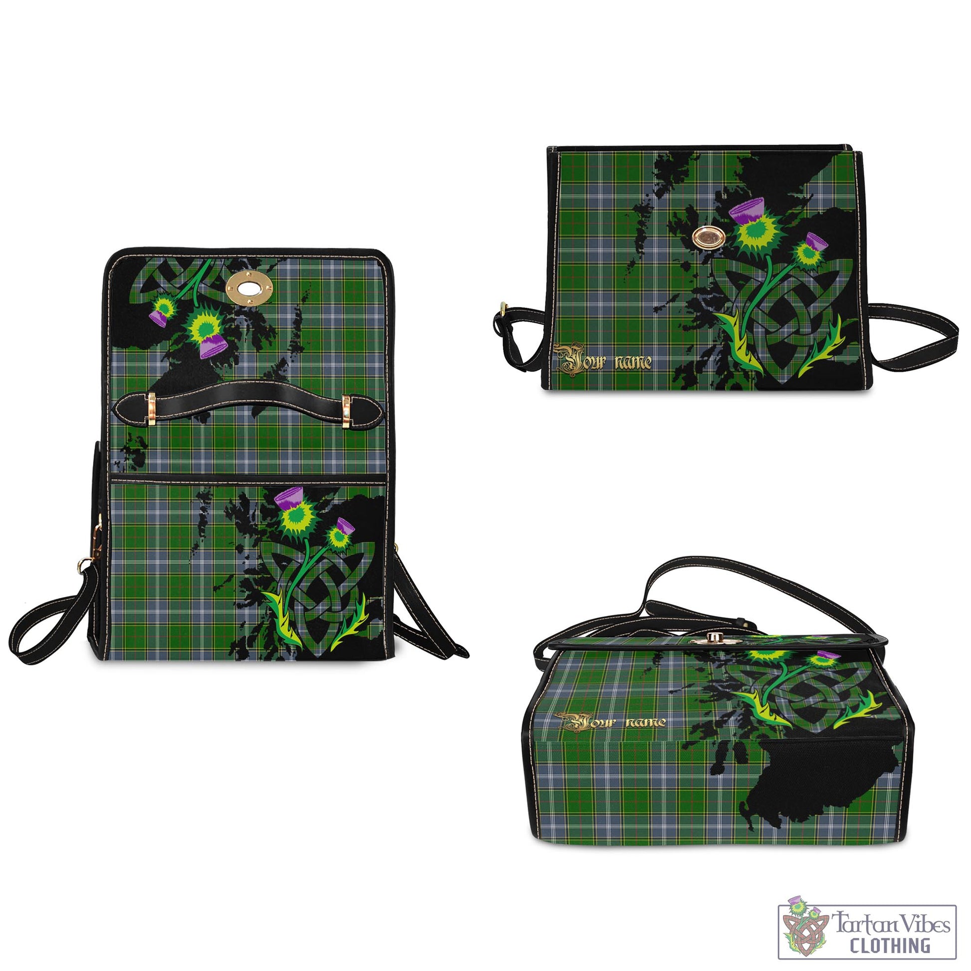 Tartan Vibes Clothing Pringle Tartan Waterproof Canvas Bag with Scotland Map and Thistle Celtic Accents