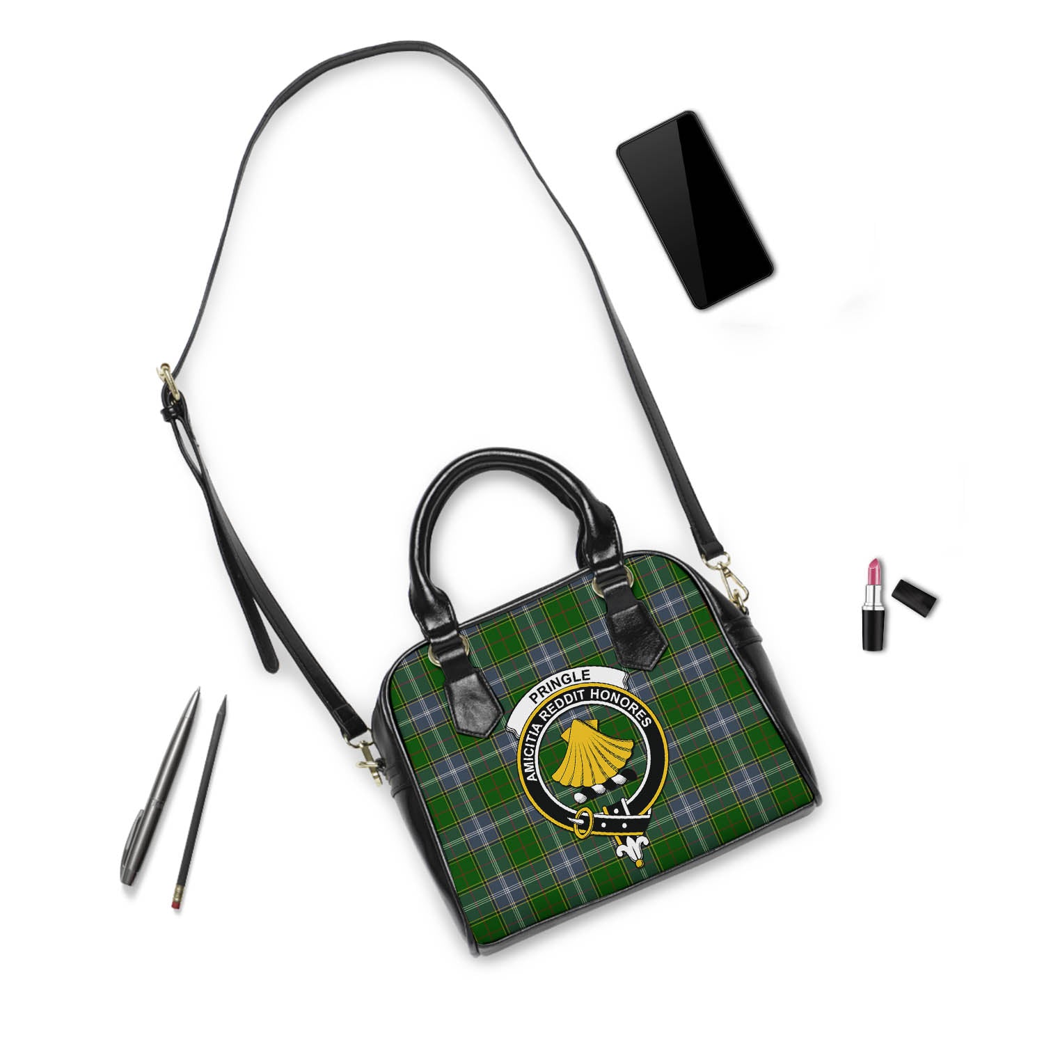 Pringle Tartan Shoulder Handbags with Family Crest - Tartanvibesclothing