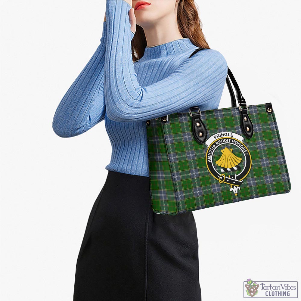 Tartan Vibes Clothing Pringle Tartan Luxury Leather Handbags with Family Crest