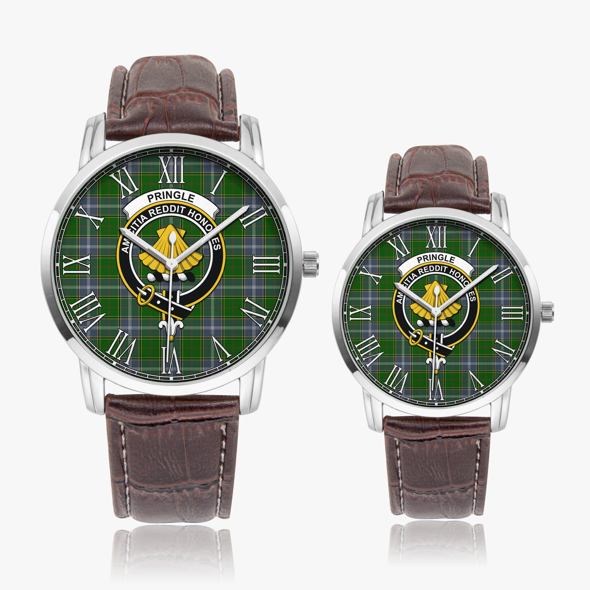 Pringle Tartan Family Crest Leather Strap Quartz Watch - Tartanvibesclothing
