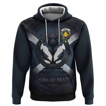 Pringle Clan Crest Hoodie with Celtic Knot Thistle and Saltire